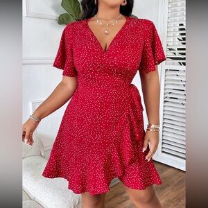 Red Polka Dot Knot Side A-Line Women's Dress